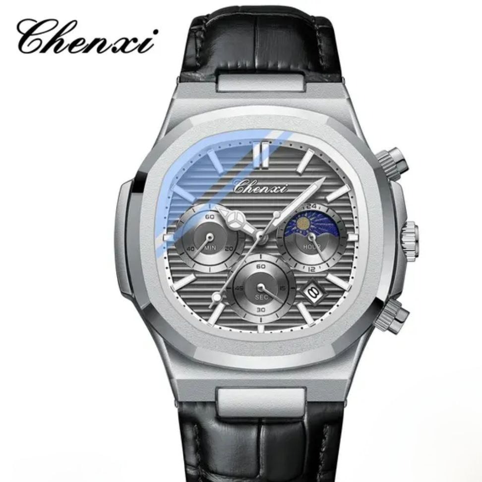 ساعت مچی مردانه چرم چنکسی مدل CHENXI 922 نقره ای خاکستری