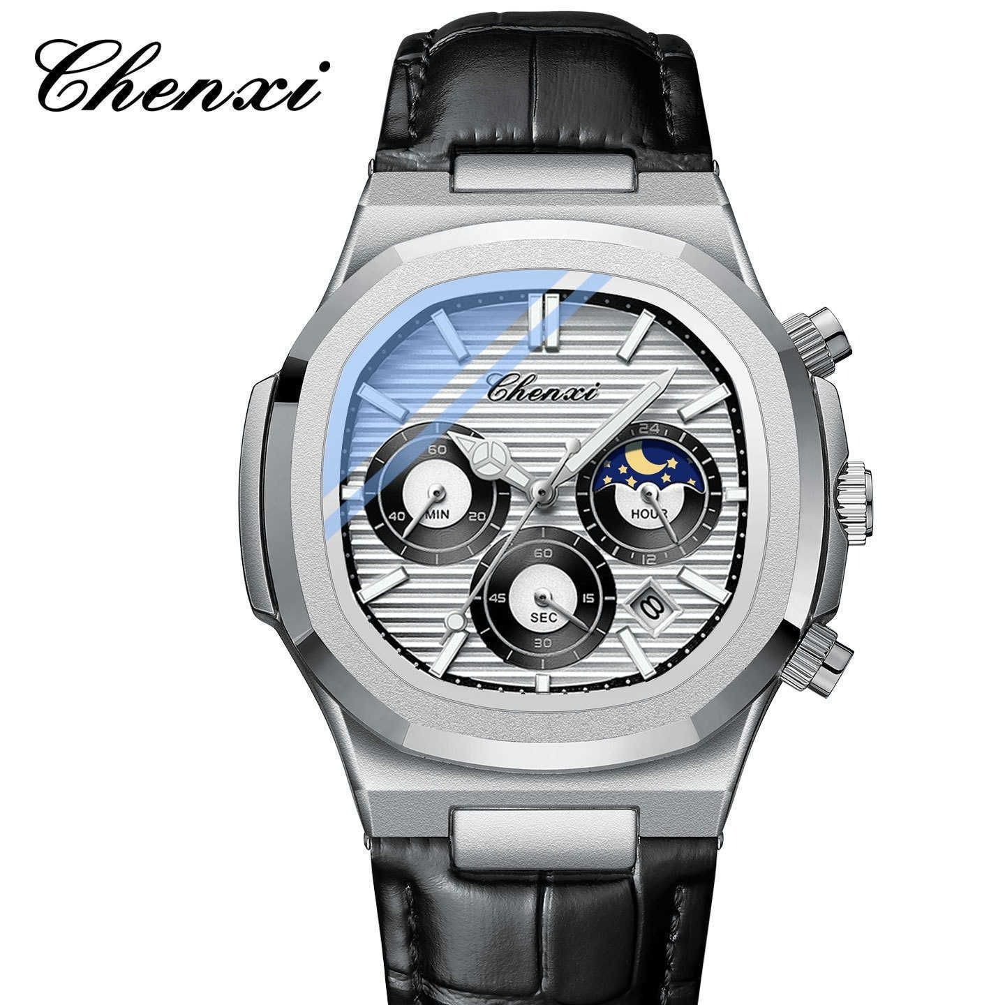 ساعت مچی مردانه چرم چنکسی مدل CHENXI 922 نقره ای