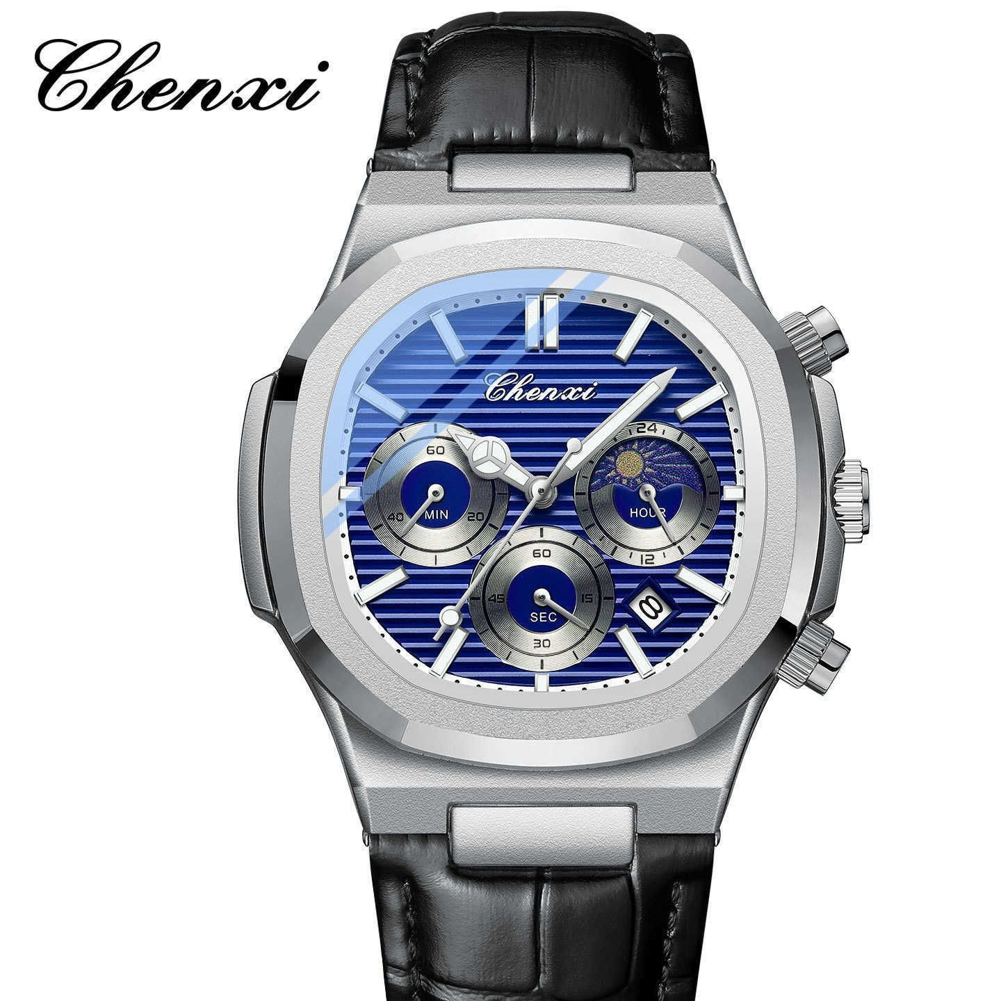 ساعت مچی مردانه چرم چنکسی مدل CHENXI 922 نقره ای آبی