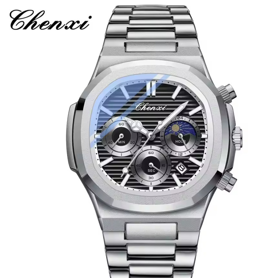 ساعت مچی مردانه استیل چنکسی مدل CHENXI 922 نقره ای مشکی