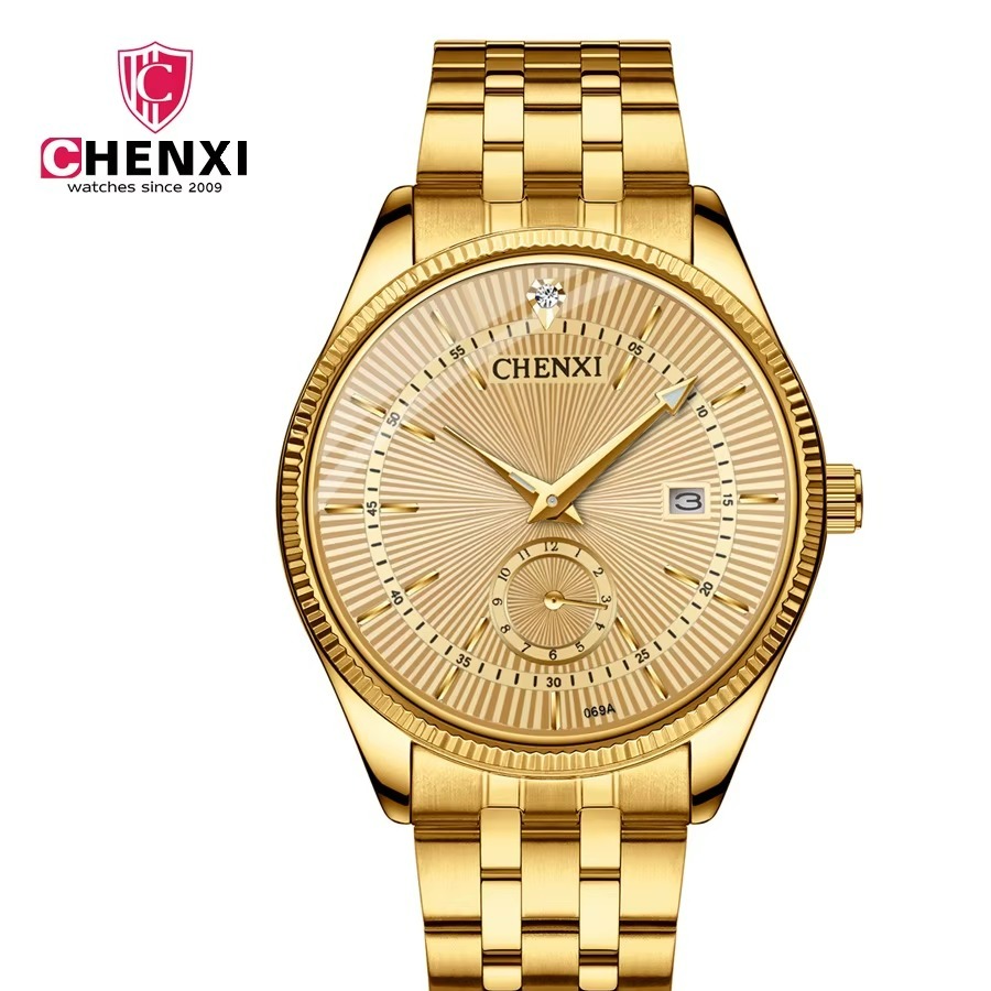 ساعت مچی مردانه چنکسی مدل CHENXI 069 طلایی استیل