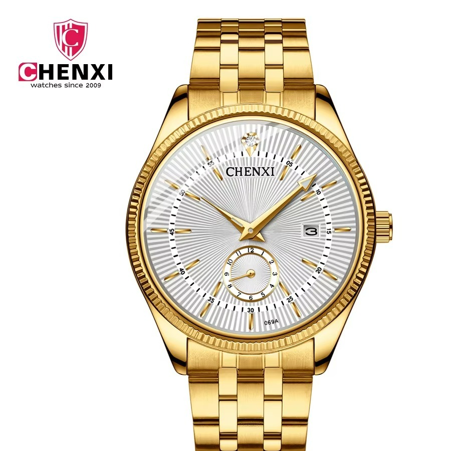 ساعت مچی مردانه چنکسی مدل CHENXI 069 طلایی سفید استیل