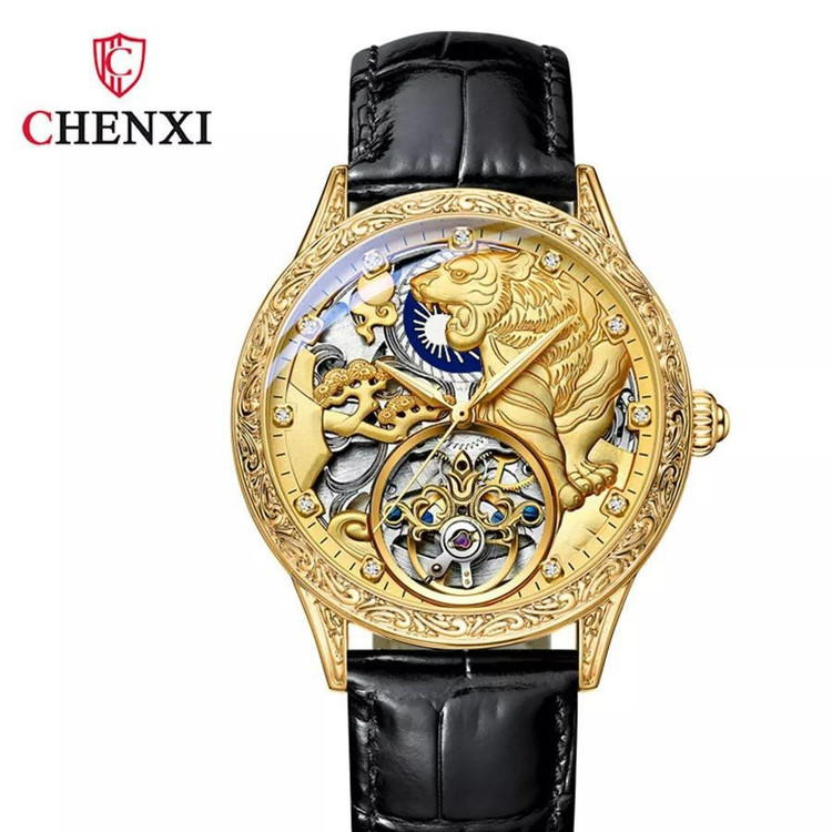 ساعت مچی مردانه چنکسی مدل CHENXI 6029 طلایی چرم
