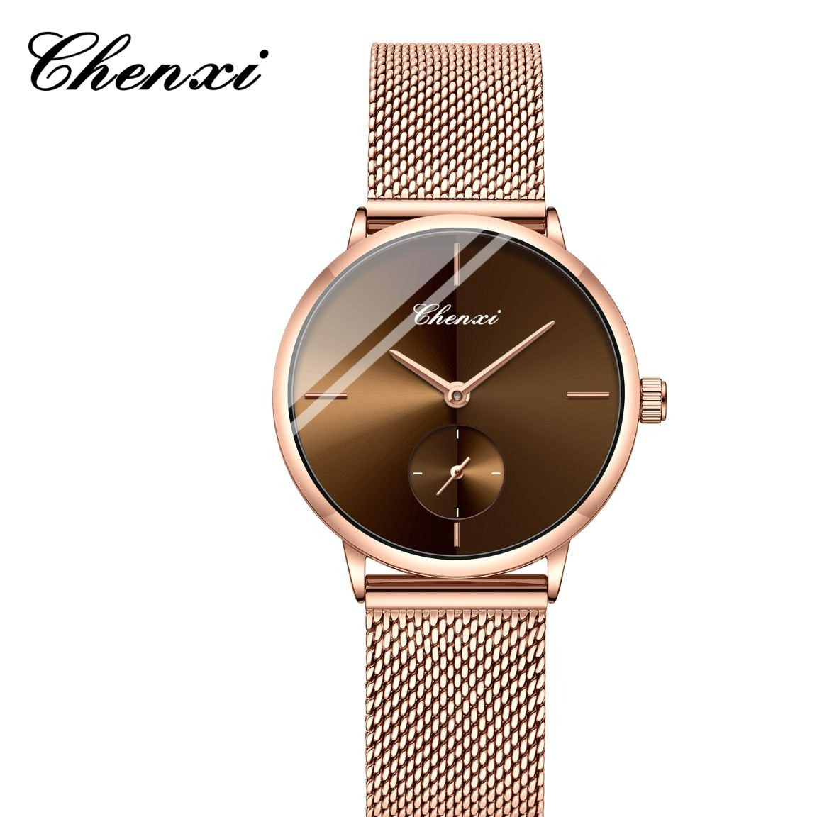 ساعت مچی زنانه چنکسی مدل CHENXI 061 رزگلد قهوه ای