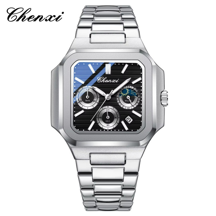 ساعت مچی استیل مردانه چنکسی CHENXI 966 نقره ای مشکی