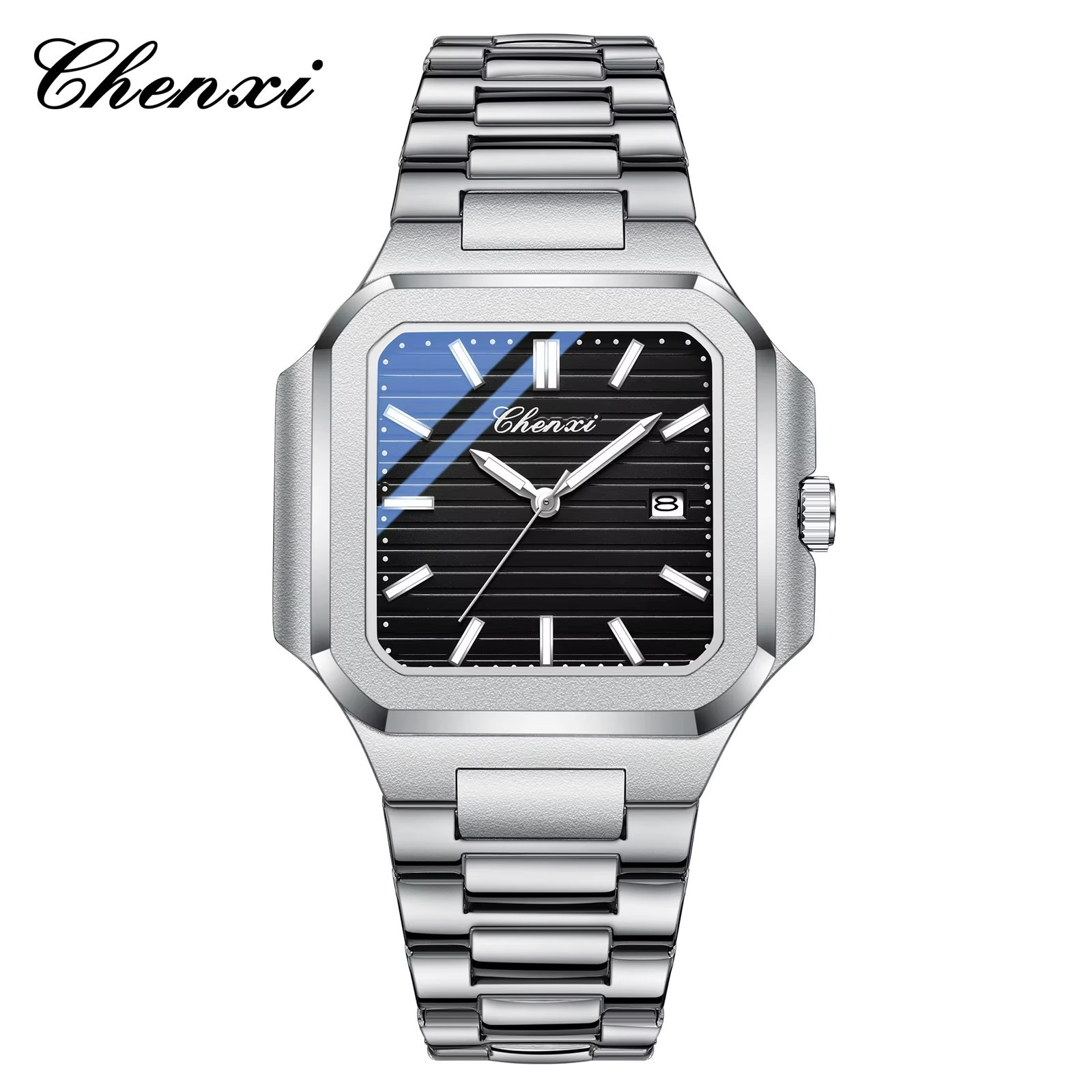 ساعت مچی مردانه چنکسی مدل CHENXI 8266 نقره ای مشکی استیل