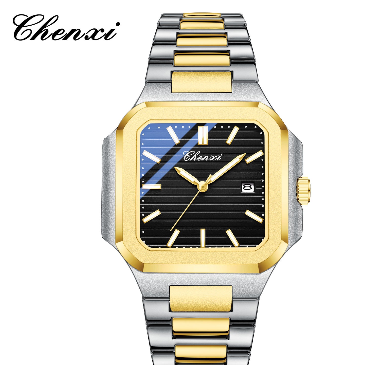 ساعت مچی مردانه چنکسی مدل CHENXI 8266 طلایی مشکی استیل