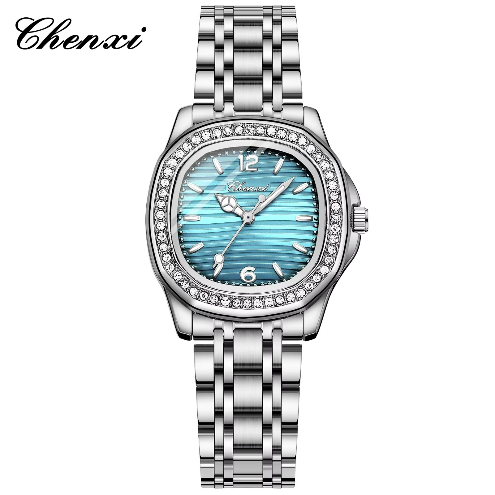 ساعت مچی زنانه چنکسی CHENXI 322 نقره ای آبی روشن