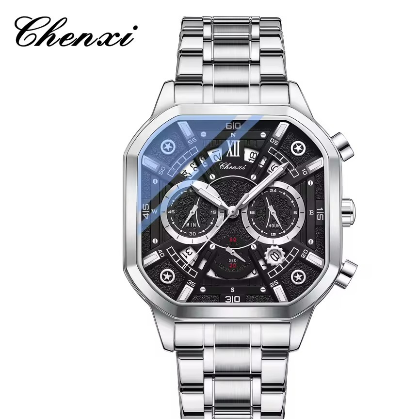 ساعت مچی مردانه چنکسی مدل CHENXI 9042 استیل نقره ای مشکی