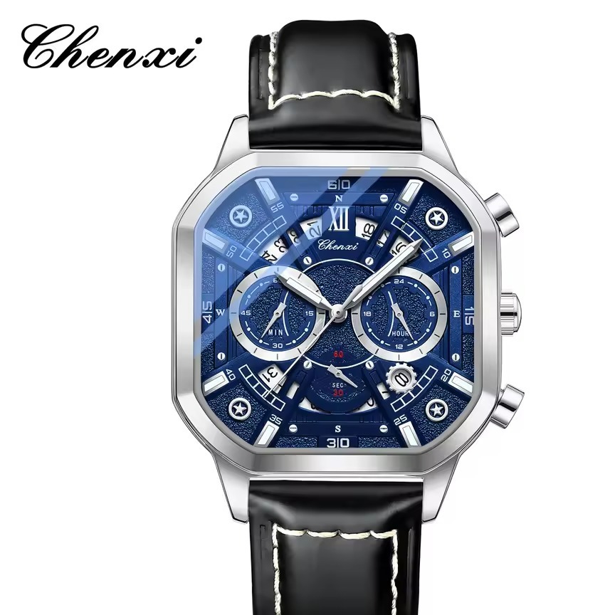 ساعت مچی مردانه چنکسی مدل CHENXI 9042 چرم نقره ای آبی