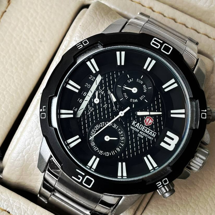 ساعت مچی مردانه استیل کیدمن مدل 6163 Kademan نقره ای مشکی سفید