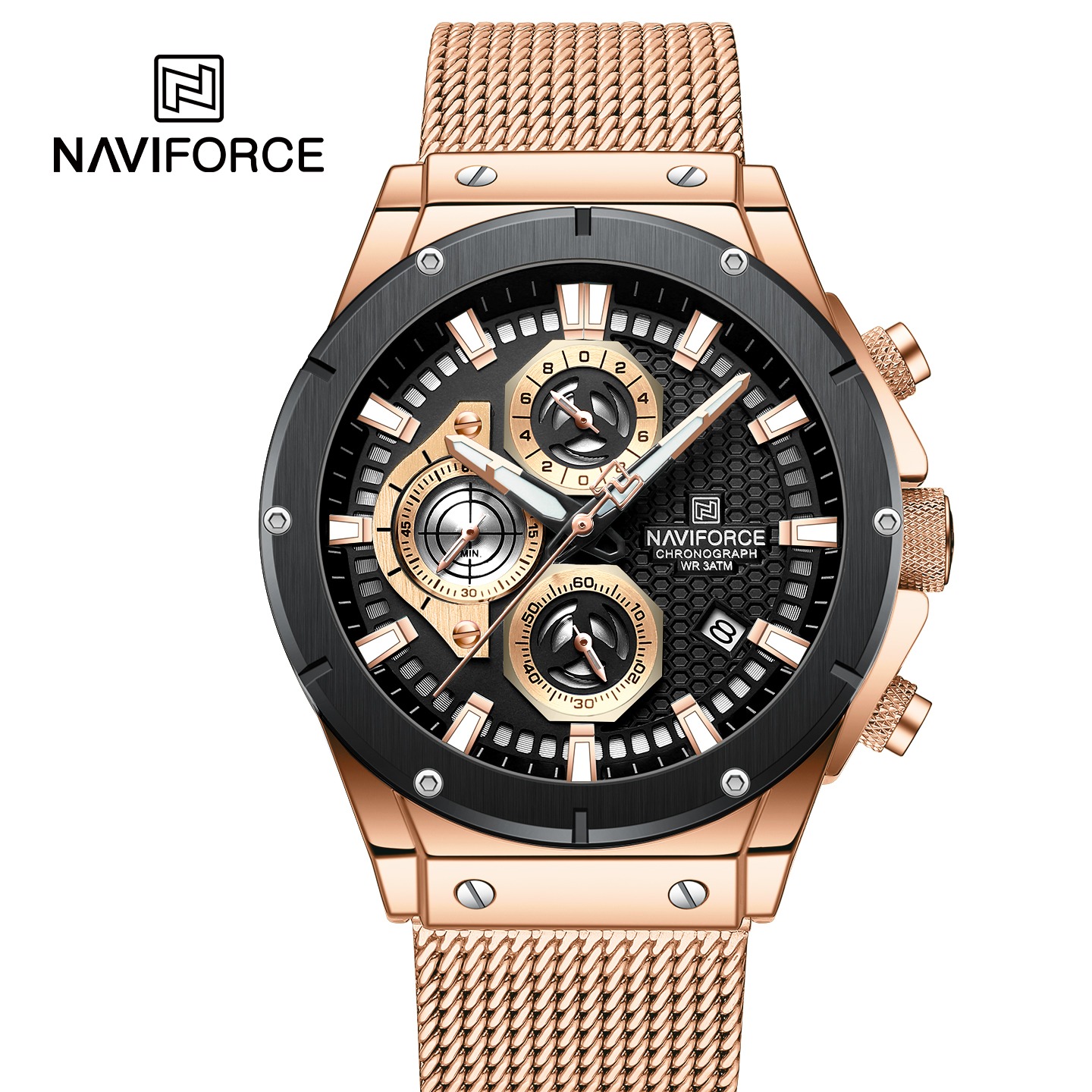 ساعت مچی مردانه نیوی فورس استیل مدل Naviforce 8027 رزگلد مشکی