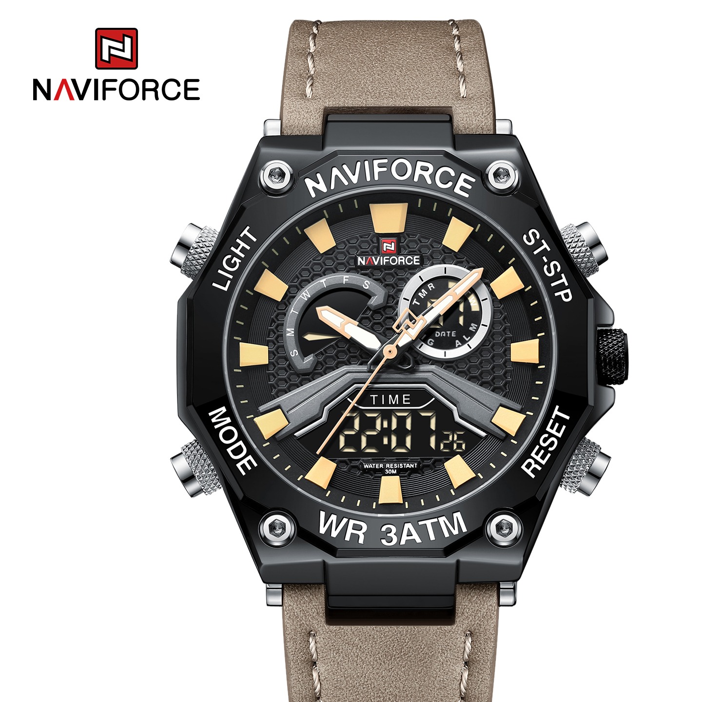 ساعت مچی مردانه نیوی فورس مدل NAVIFORCE 9220 مشکی قهوه ای