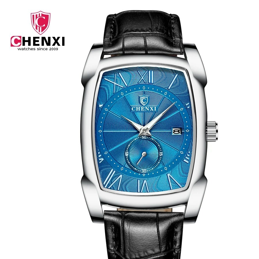 ساعت مچی مردانه چنکسی مدل CHENXI 8209 نقره ای آبی چرم