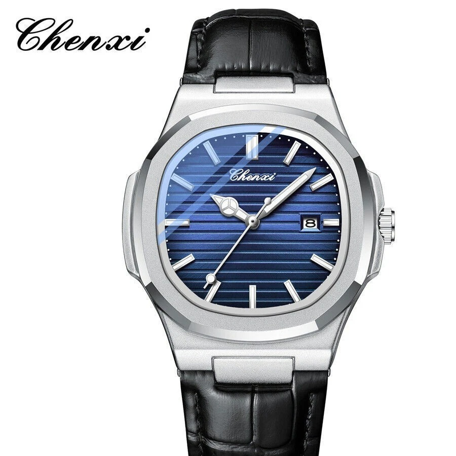 ساعت مچی مردانه چنکسی مدل CHENXI 8222 چرم نقره ای آبی