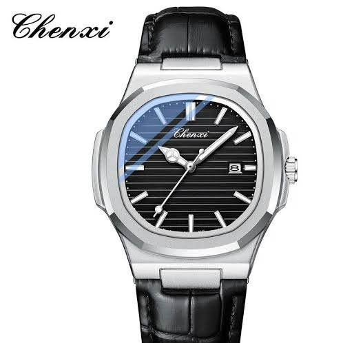 ساعت مچی مردانه چنکسی مدل CHENXI 8222 چرم نقره ای مشکی