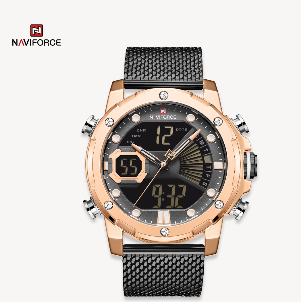ساعت مچی مردانه نیوی فورس استیل مدل naviforce 9172 رزگلد مشکی