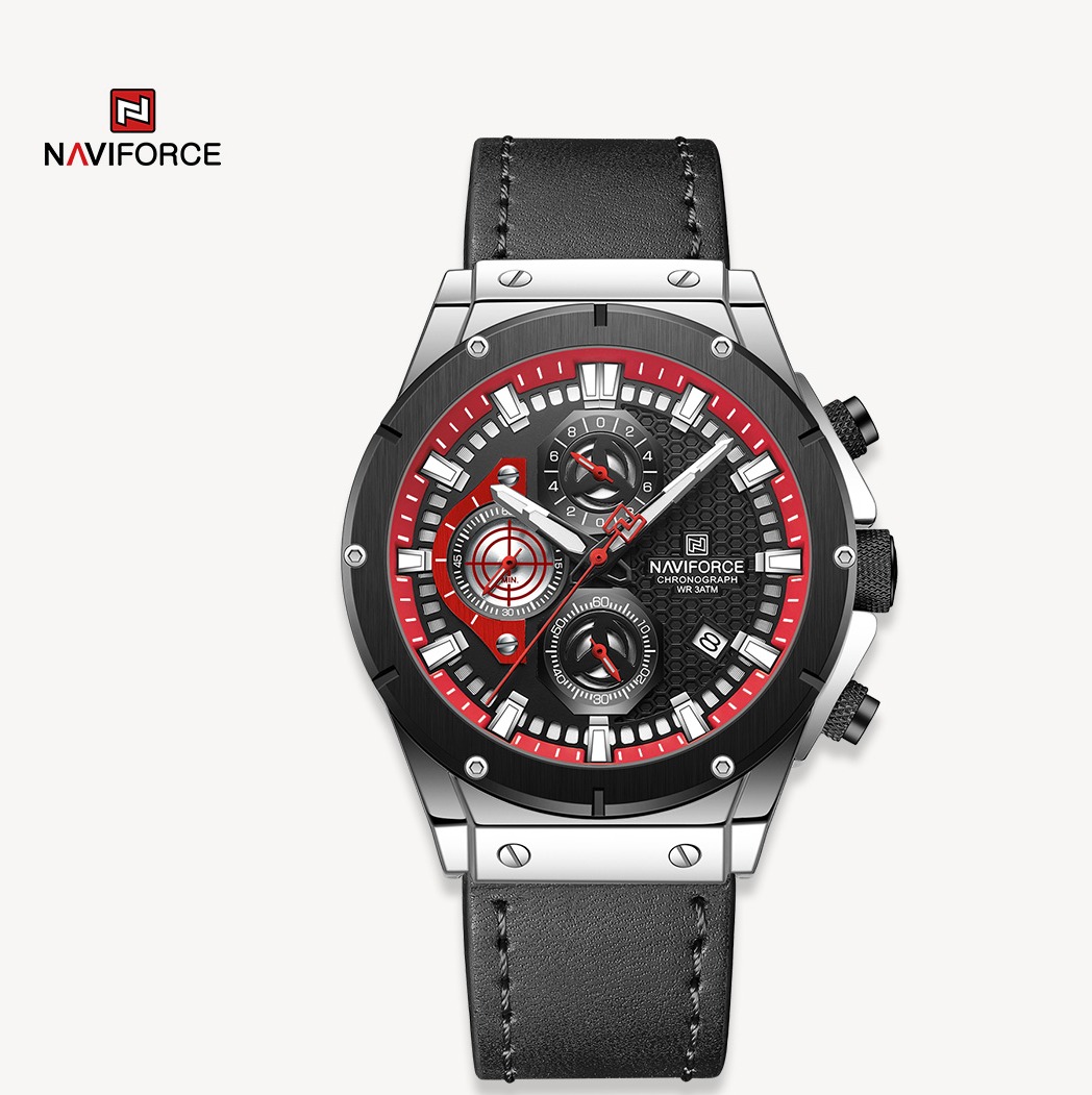 ساعت مچی مردانه نیوی فورس چرم مدل Naviforce 8027 نقره ای مشکی