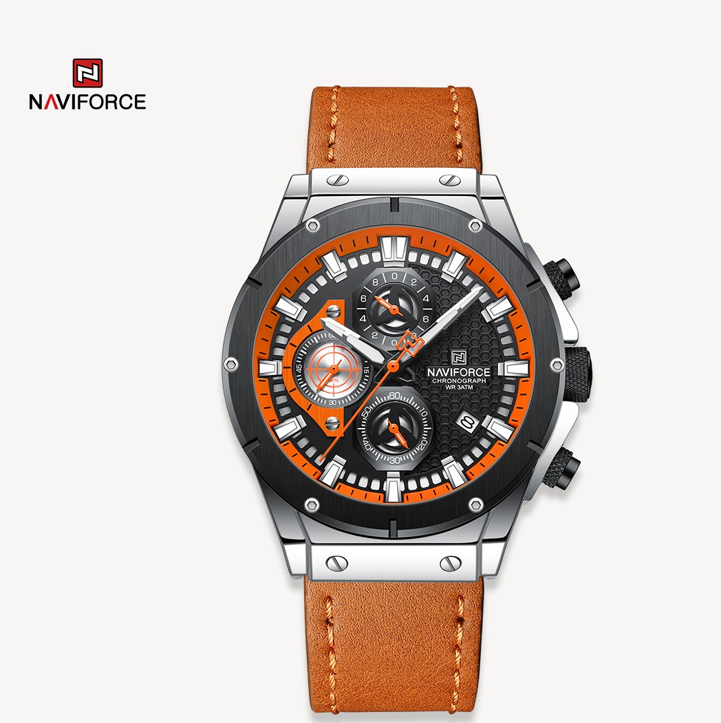 ساعت مچی مردانه نیوی فورس چرم مدل Naviforce 8027 نارنجی