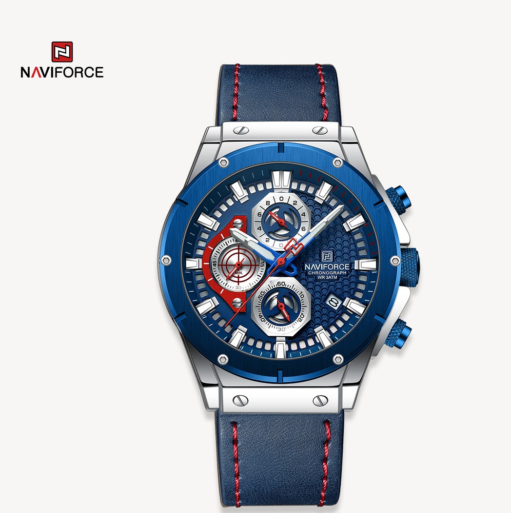 ساعت مچی مردانه نیوی فورس چرم مدل Naviforce 8027 آبی