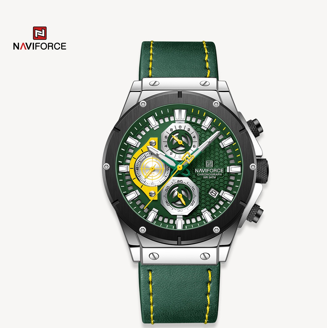 ساعت مچی مردانه نیوی فورس چرم مدل Naviforce 8027 سبز
