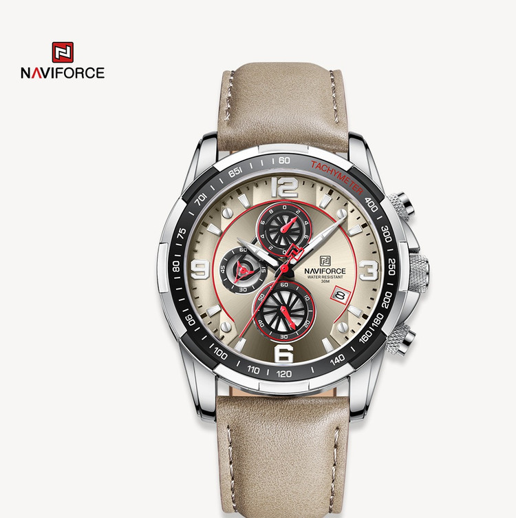 ساعت مچی مردانه نیوی فورس چرم مدل Naviforce 8020 کرم