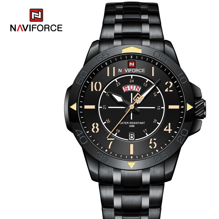 ساعت مچی مردانه استیل مدل NAVIFORCE 9204 مشکی زرد
