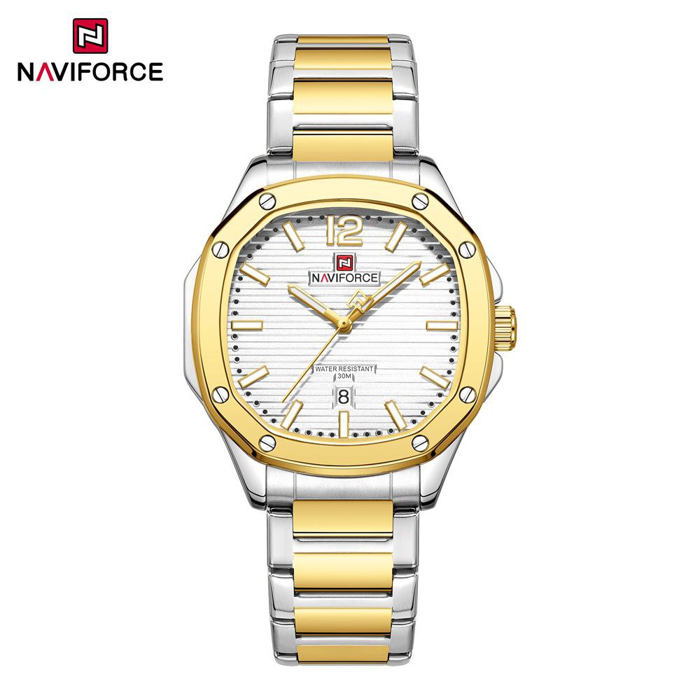 ساعت مچی مردانه مدل NAVIFORCE 9243 نقره ای طلایی