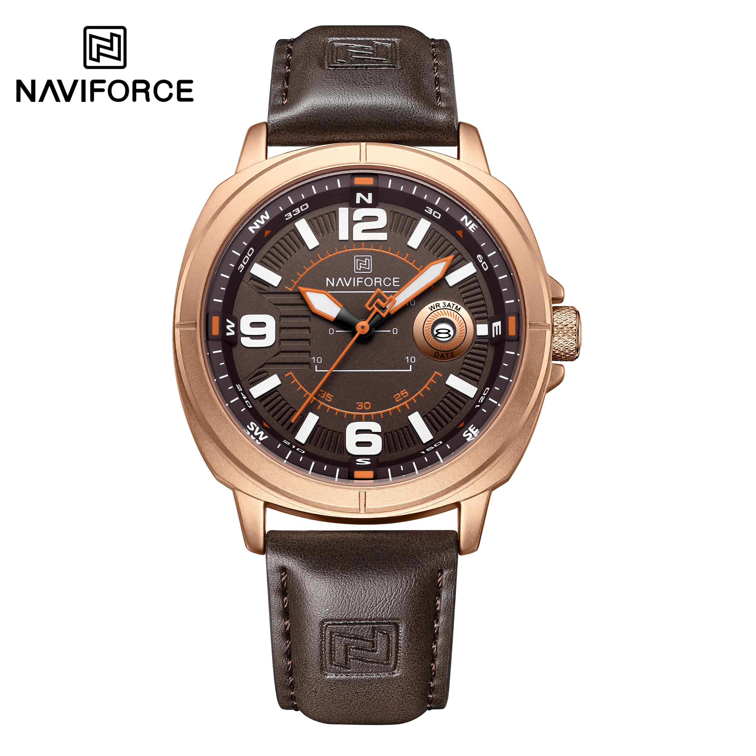 ساعت مچی مردانه نیوی فورس مدل NAVIFORCE 8078 رزگلد قهوه ای