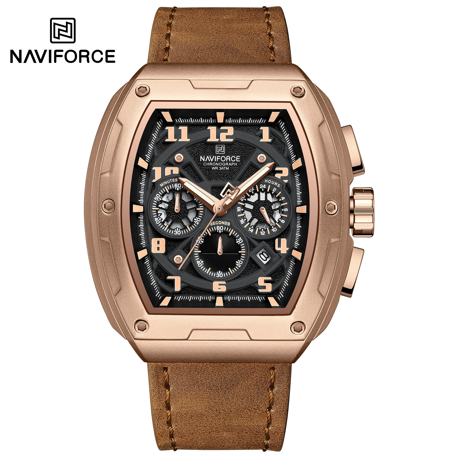 ساعت مچی مردانه مدل NAVIFORCE 8053 رزگلد قهوه ای