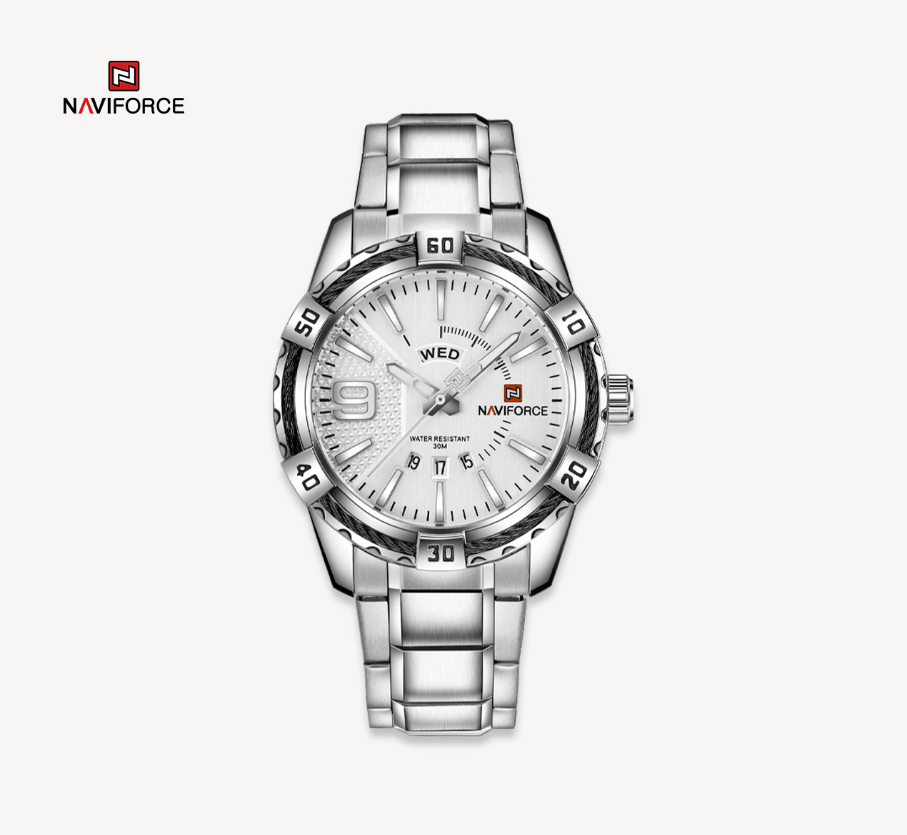 ساعت مچی مردانه استیل مدل naviforce 9117 نقره ای