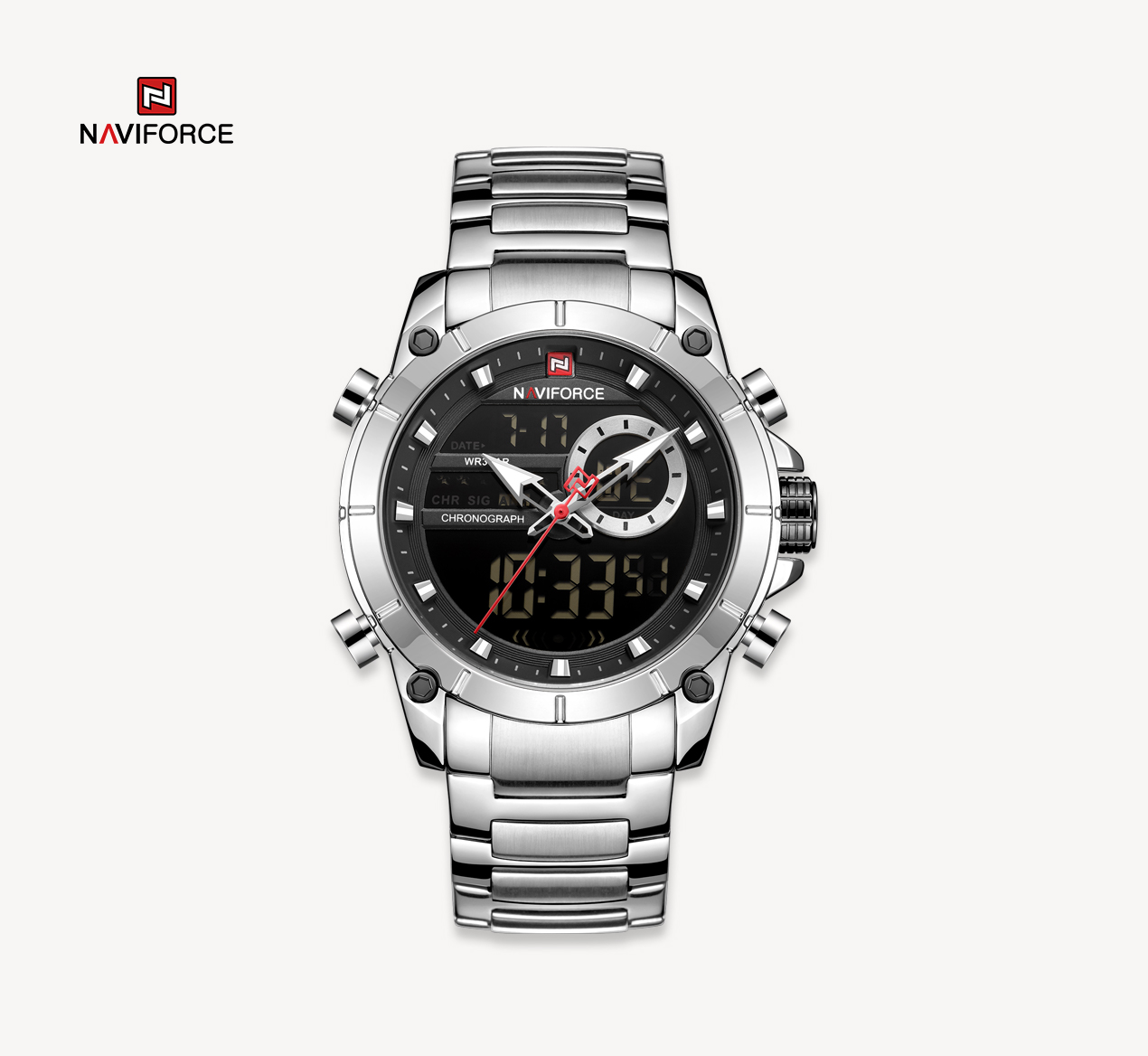 ساعت مچی مردانه نیوی فورس مدل naviforce 9163 نقره ای