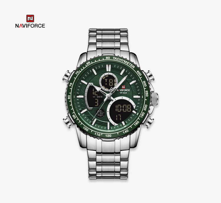 ساعت مچی مردانه نیوی فورس مدل naviforce 9182نقره ای سبز