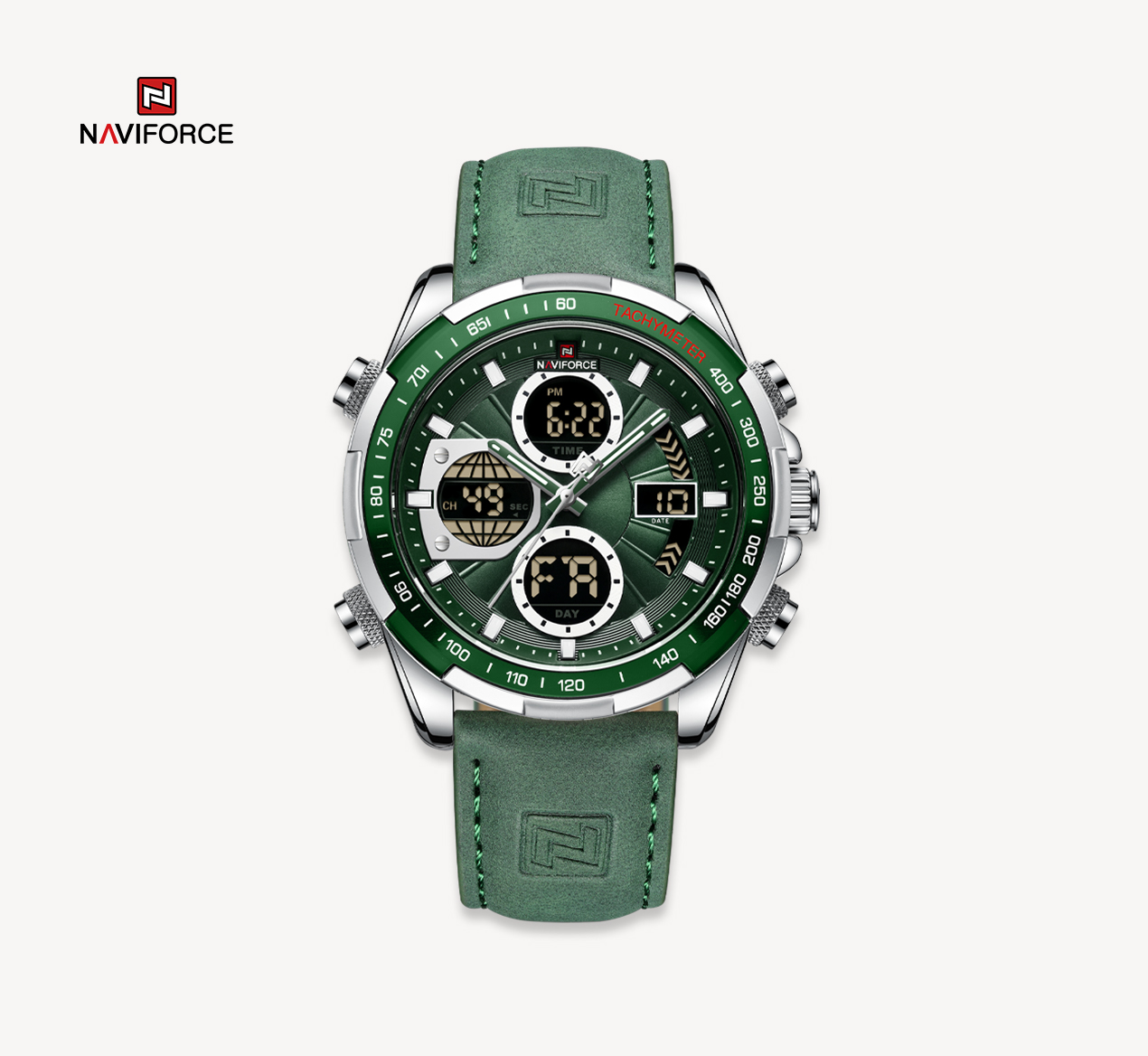 ساعت مچی مردانه نیوی فورس چرمی مدل Naviforce 9197 سبز