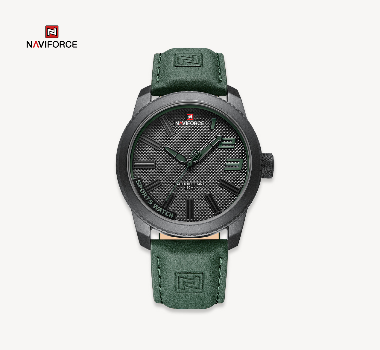 ساعت مچی مردانه چرمی نیوی فورس مدل naviforce 9202 سبز