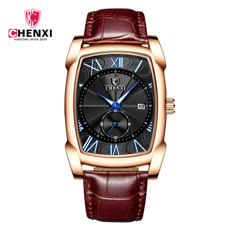 ساعت مچی مردانه چنکسی مدل CHENXI 8209 رزگلد مشکی قهوه ای چرم