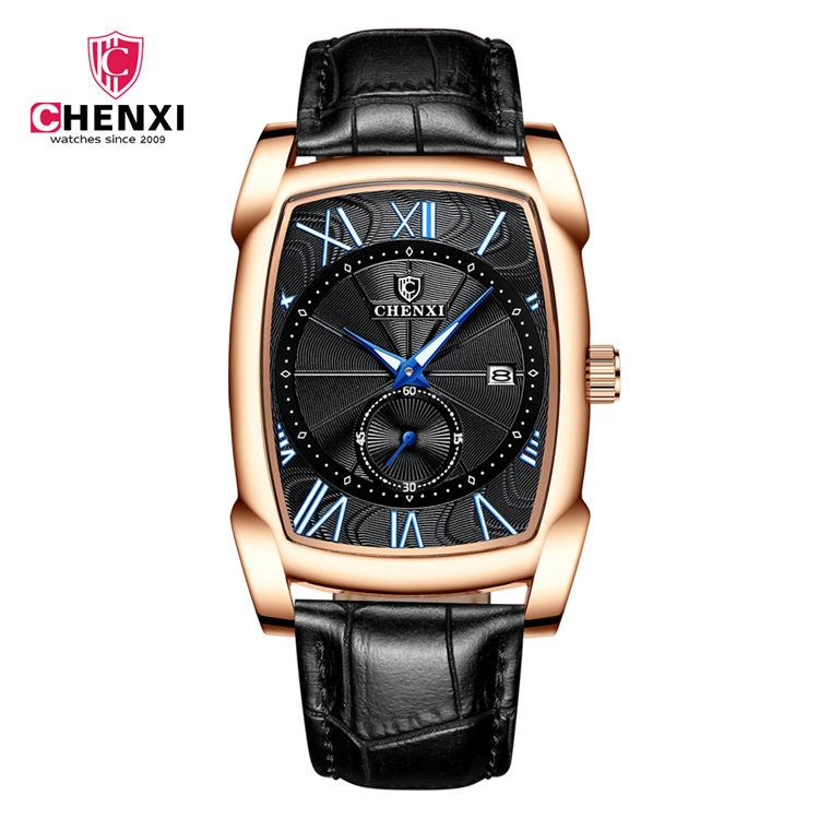 ساعت مچی مردانه چنکسی مدل CHENXI 8209 رزگلد مشکی چرم