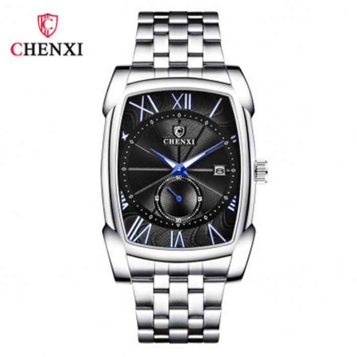ساعت مچی مردانه چنکسی مدل CHENXI 8209 نقره ای مشکی استیل
