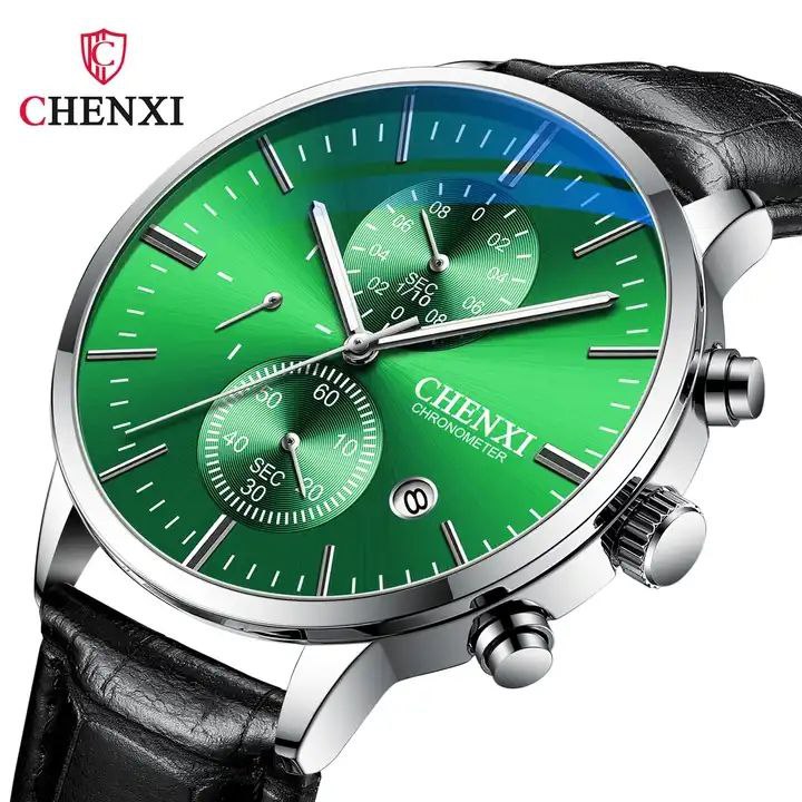ساعت مچی مردانه چرم چنکسی مدل CHENXI 971 نقره ای سبز