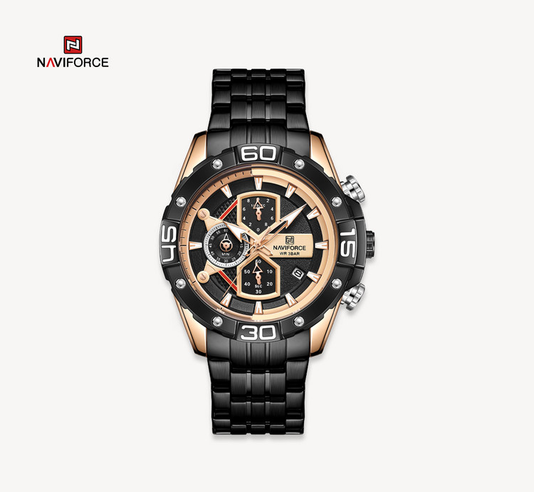 ساعت مچی مردانه نیوی فورس استیل مدل NAVIFORCE 8018 مشکی رزگلد