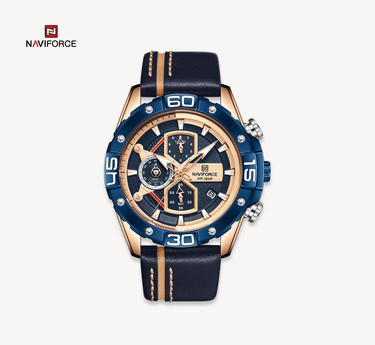ساعت مچی مردانه نیوی فورس مدل NAVIFORCE 8018 رزگلد آبی