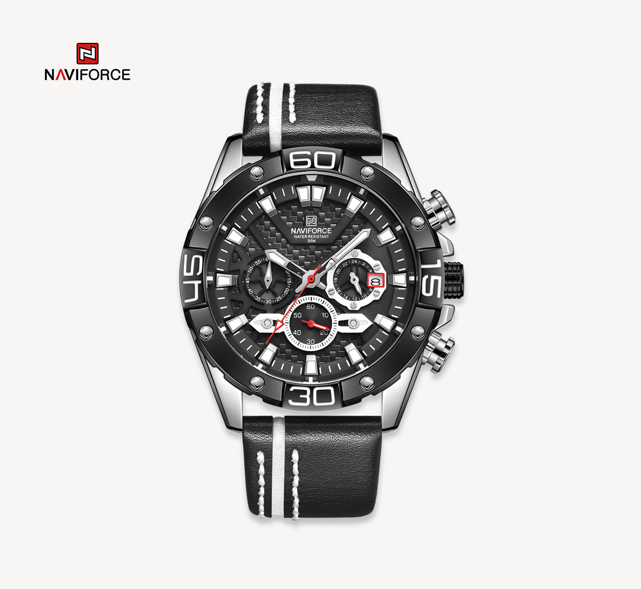 ساعت چرمی مردانه نیوی فورس مدل Naviforce 8019 مشکی نقره ای