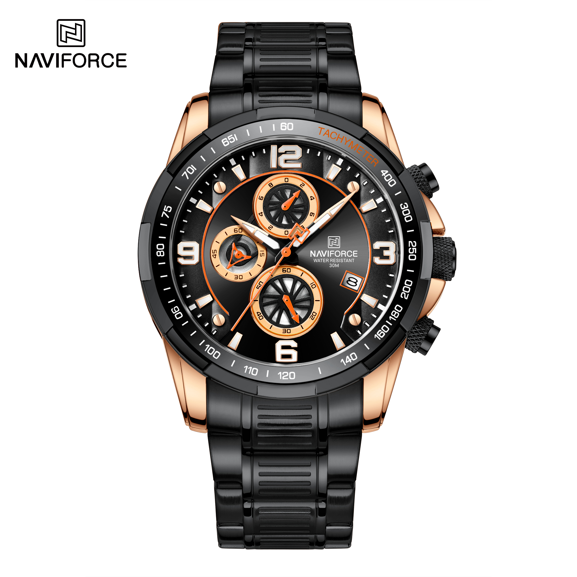 ساعت مچی مردانه نیوی فورس استیل مدل NAVIFORCE 8020 مشکی رزگلد