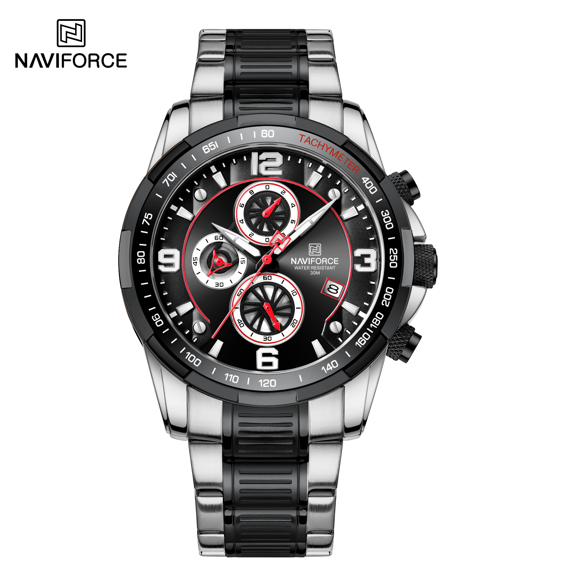 ساعت مچی مردانه نیوی فورس استیل مدل NAVIFORCE 8020 نقره ای مشکی