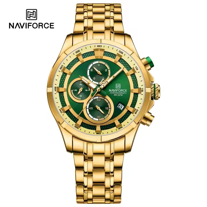 ساعت مچی مردانه نیوی فورس مدل NAVIFORCE 8046 طلایی سبز