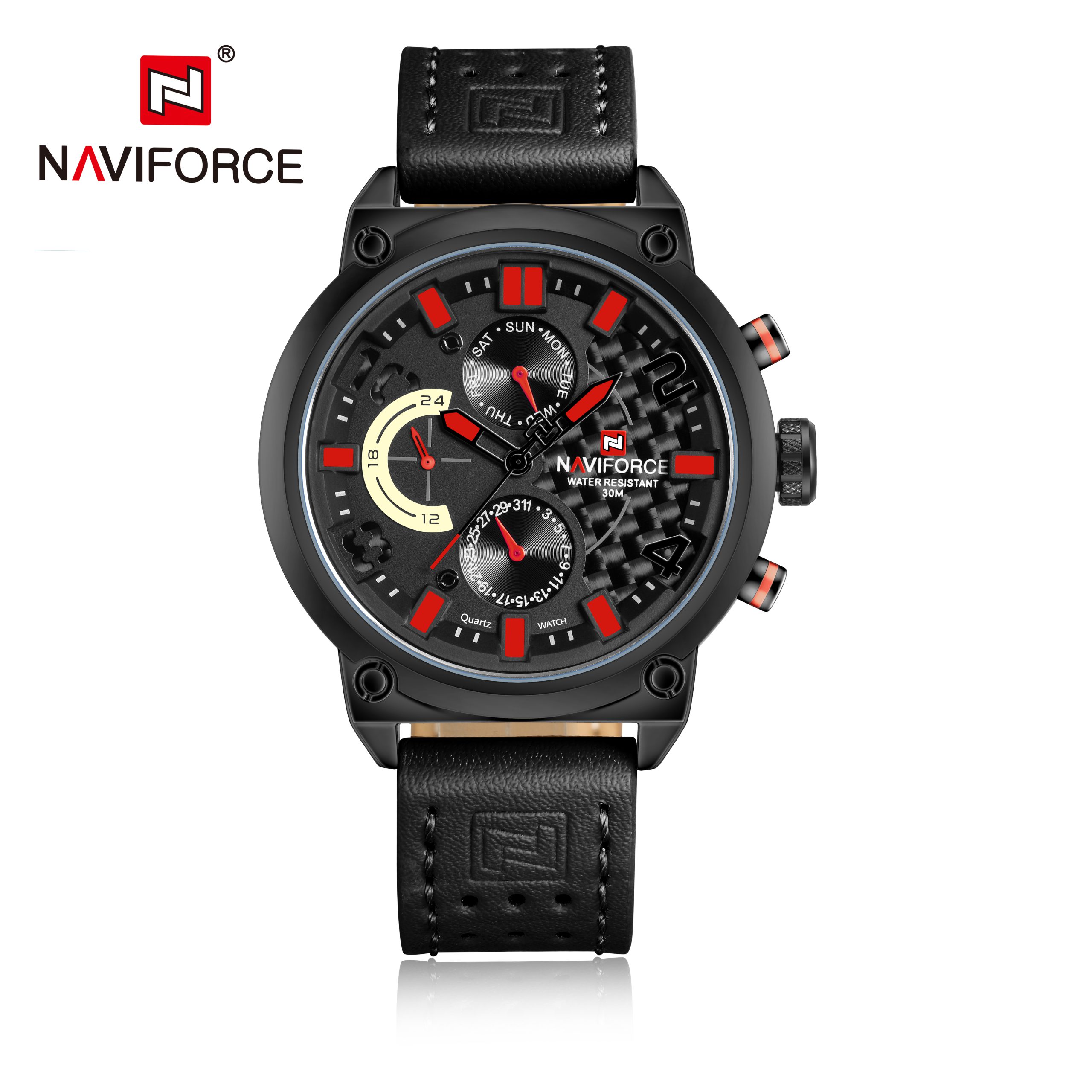ساعت مچی مردانه نیوی فورس مدل Naviforce 9068 چرم قرمز