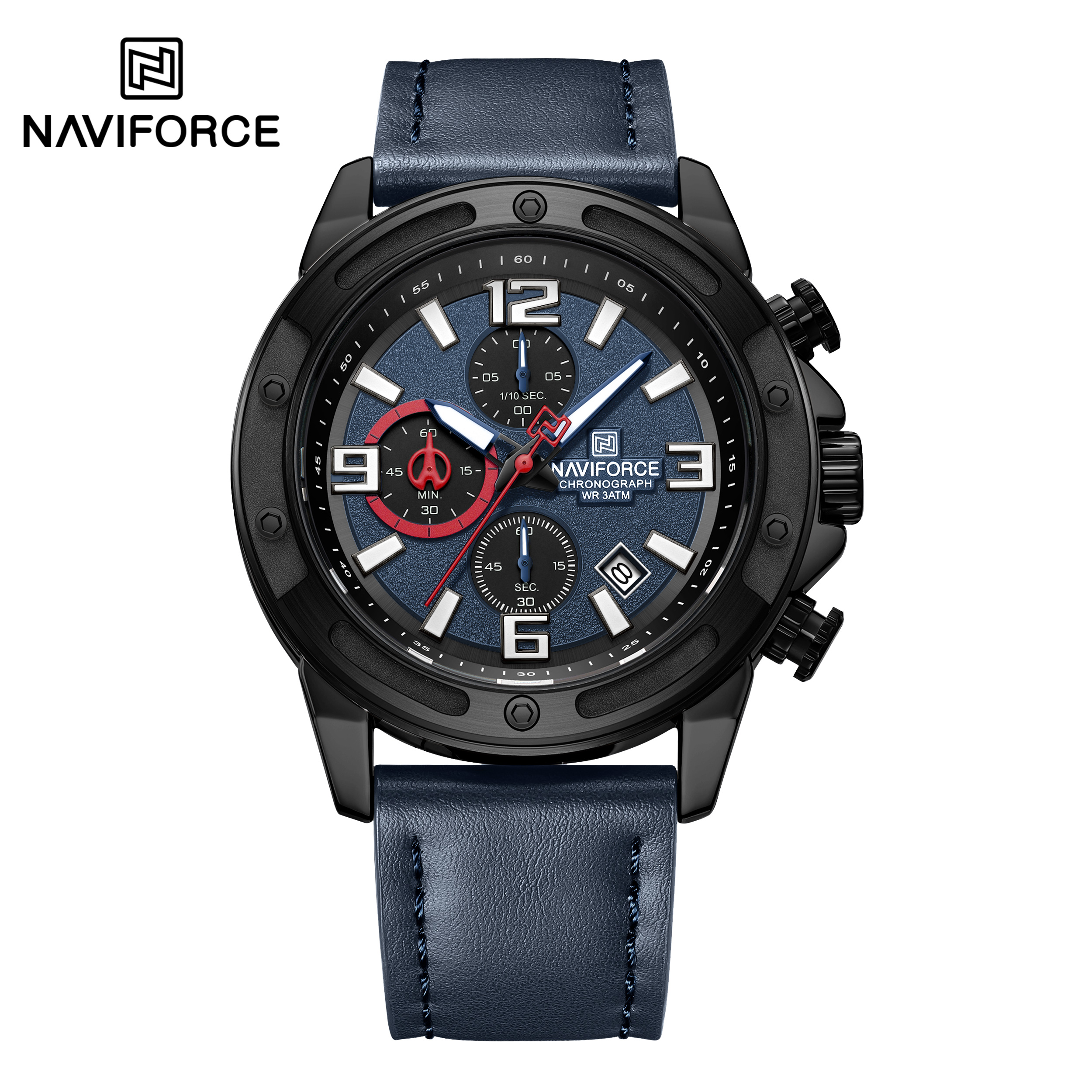 ساعت مچی مردانه نیوی فورس چرمی مدل NAVIFORCE 8074 آبی
