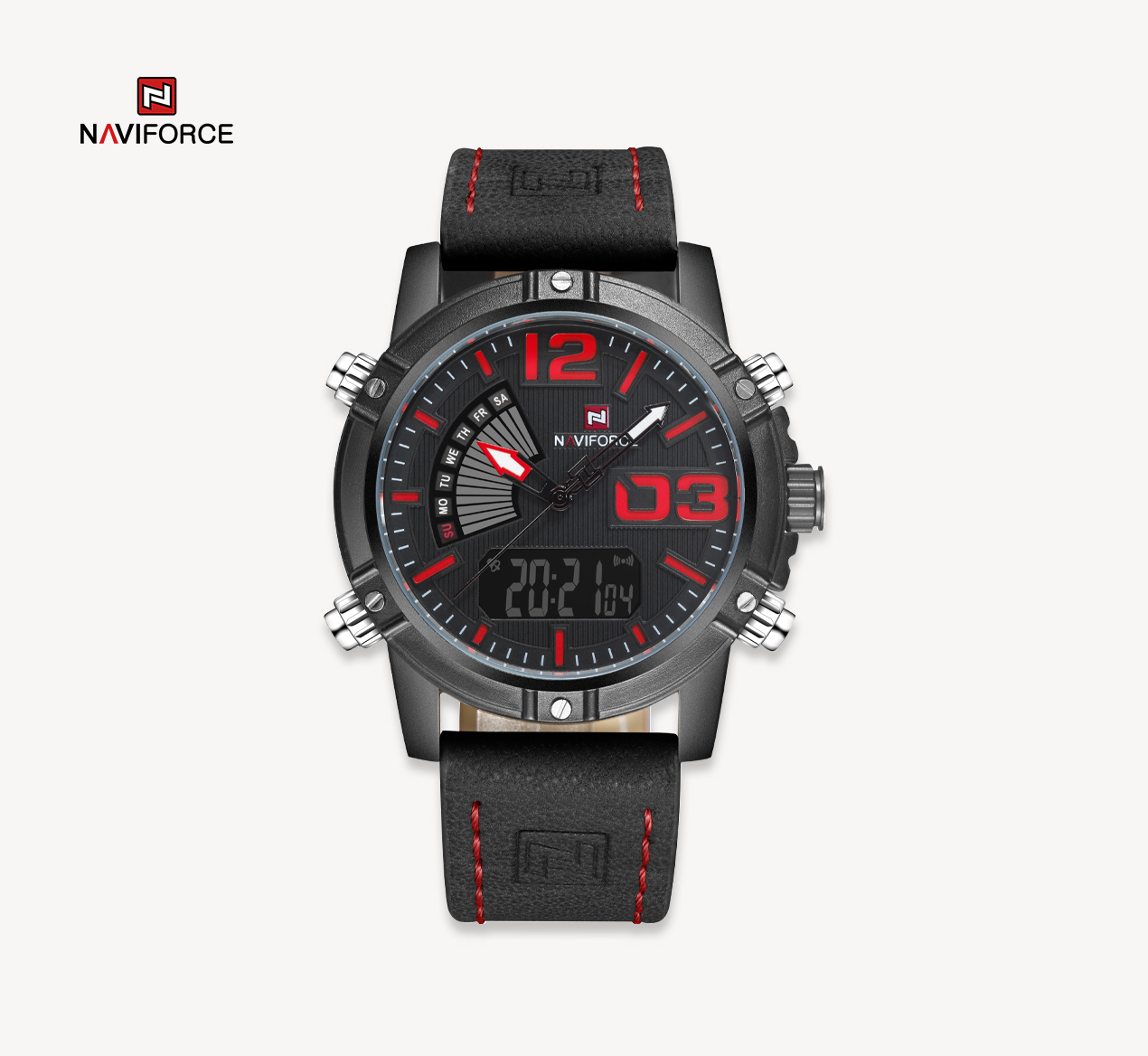 ساعت مچی مردانه نیوی فورس مدل Naviforce 9095 مشکی قرمز