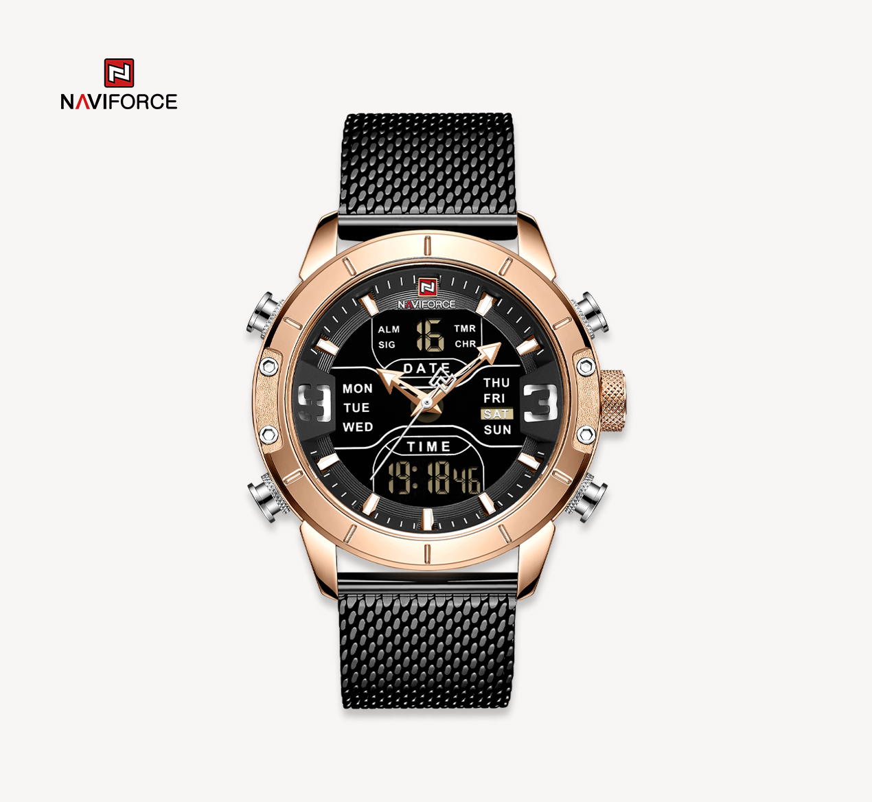 ساعت مچی مردانه نیوی فورس استیل مدل Naviforce 9153 مشکی رزگلد