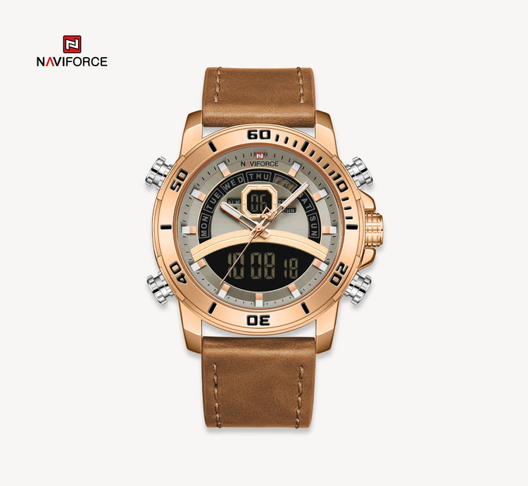 ساعت مچی مردانه نیوی فورس مدل naviforce 9181 چرم قهوه ای